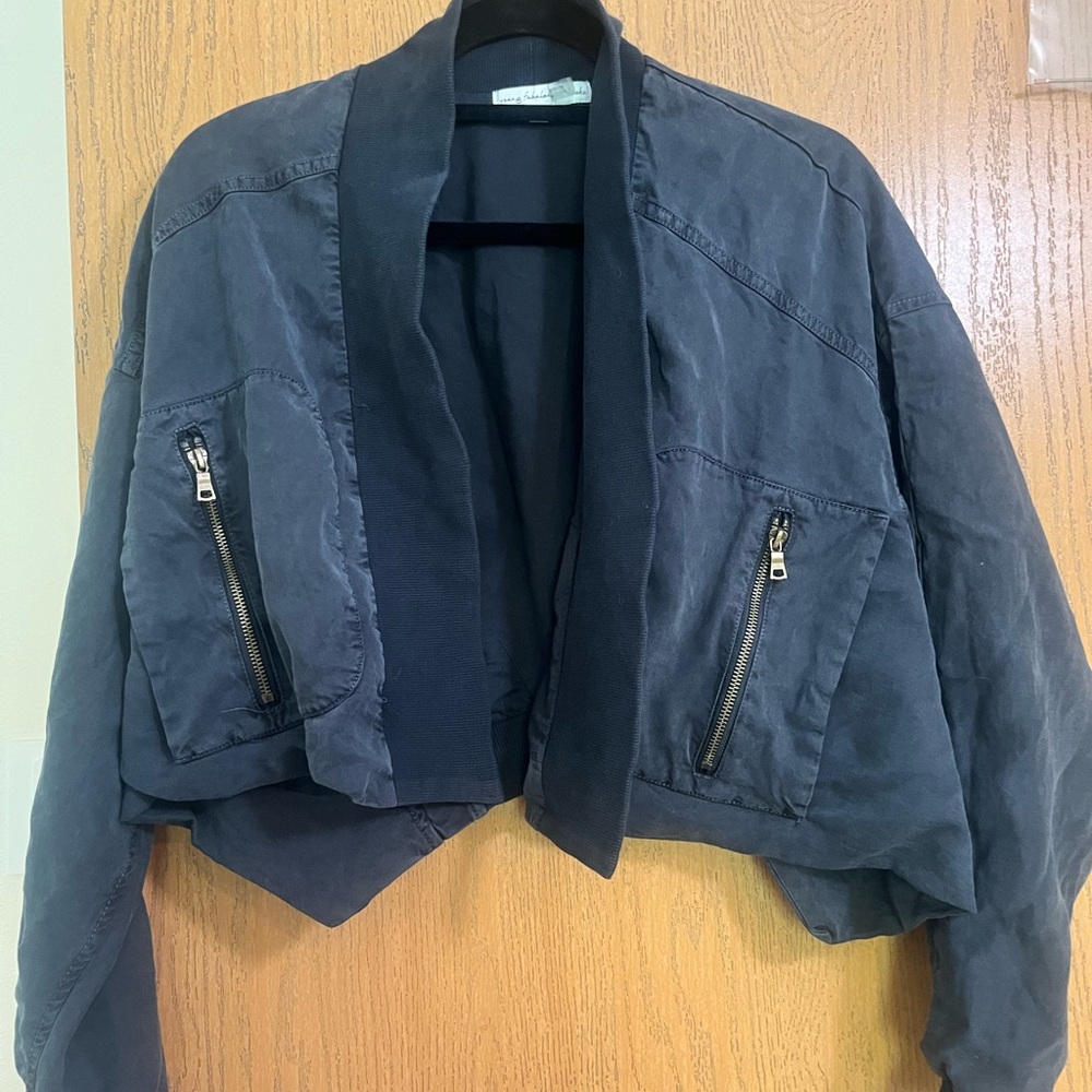 Young Fabulous & Broke Cropped Bomber Jacket in Navy Blue